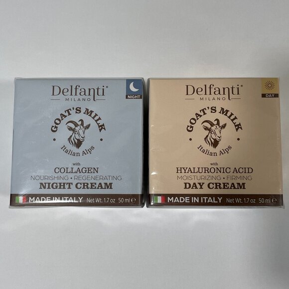 NEW, DELFANTI Milano  Set of 2 Goat's Milk Day & Night Face Cream, Made in Italy - Picture 1 of 11